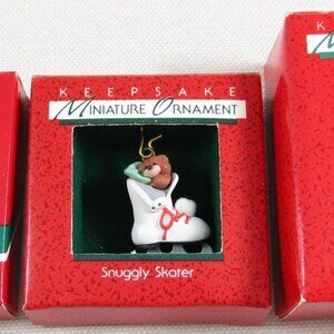 3 Hallmark Keepsake Miniature Ornaments, Kringles, Snuggly Skater & Drummer Boy